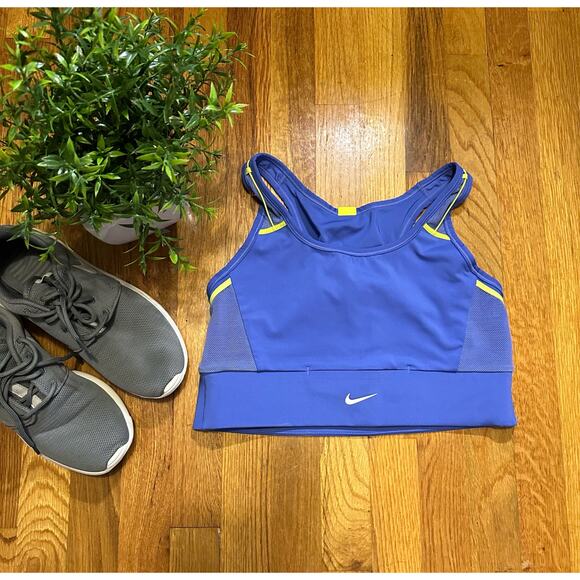 Nike Blue Purple Periwinkle Athletic Sports Bra Pocket Mesh Womens Large - Picture 1 of 9